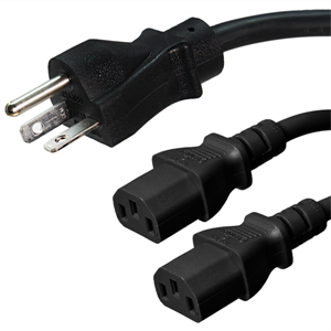 6-20P to 2x C13 Splitter Power Cord -  2 Foot + 2 Foot Legs, 15A, 250V, 14/3 SJT, Black