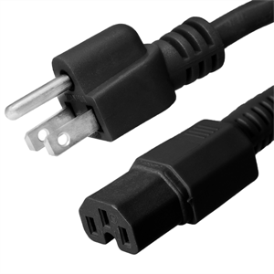 5-15P to C15 Power Cord – 15A, 125V, 14/3 SJT, Black