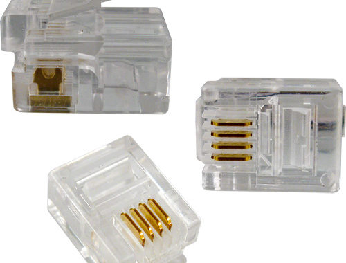 Vertical Cable RJ11 Modular Plug | For Round Solid/Stranded CAT3 Telephone Cable (4C) - 100 pack
