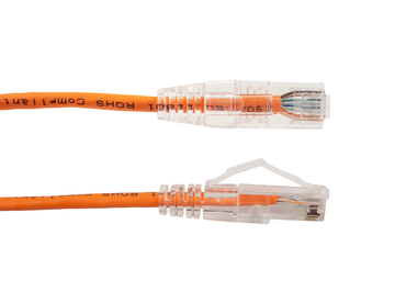 Cat6A Slim Ethernet Patch Cable - Snagless RJ45 Clear Boot, UTP, Bare Copper, 28 AWG - Orange