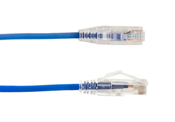 Cat6A Slim Ethernet Patch Cable - Snagless RJ45 Clear Boot, UTP, Bare Copper, 28 AWG - Blue