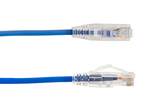 Cat6A Slim Ethernet Patch Cable - Snagless RJ45 Clear Boot, UTP, Bare Copper, 28 AWG - Blue