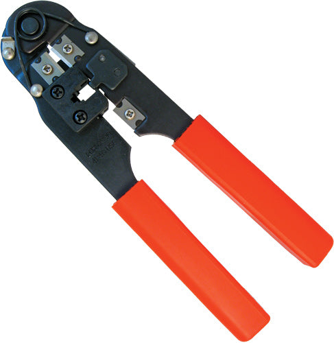 Vertical Cable Crimp Tool For RJ45, 8×8, Built-In Cutting-Stripping Blade, Black Grip Handle
