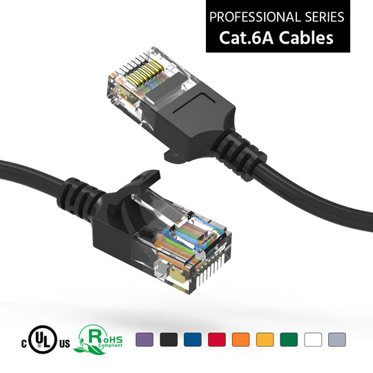 Cat6A Slim Ethernet Patch Cable, Snagless Boot - Black