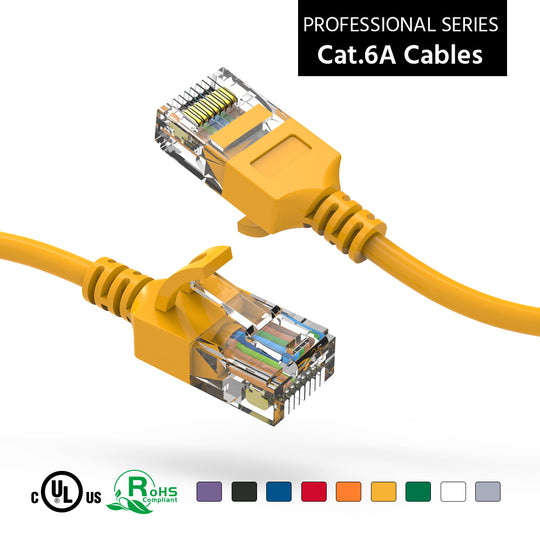 Cat6A Slim Ethernet Patch Cable, 28AWG, Snagless Boot - Yellow