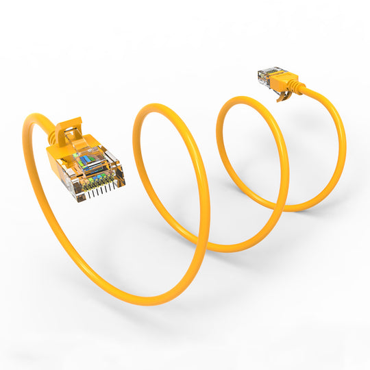 Cat6A Slim Ethernet Patch Cable, 28AWG, Snagless Boot - Yellow