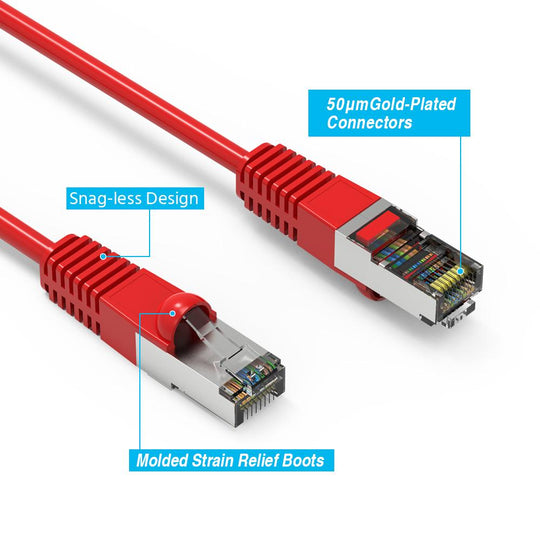 Cat6 Shielded Ethernet Patch Cable, Snagless Boot - Red