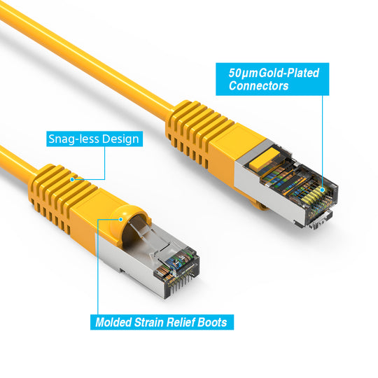 Cat6 Shielded Ethernet Patch Cable, Snagless Boot - Yellow