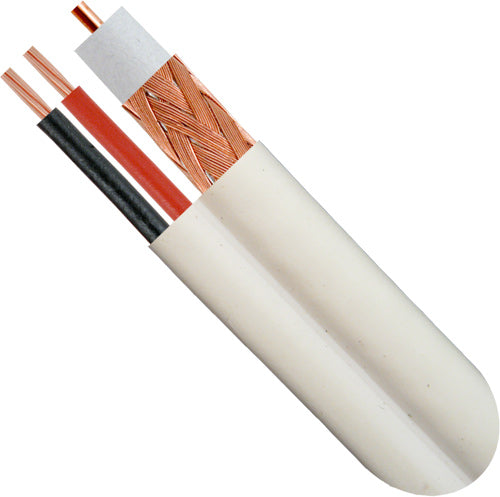 Vertical Cable 107-2319/P/WH RG59 Siamese Coaxial Cable, Plenum, Bare Copper Conductor, 95% CCA Braid, with 18/2 AWG Power