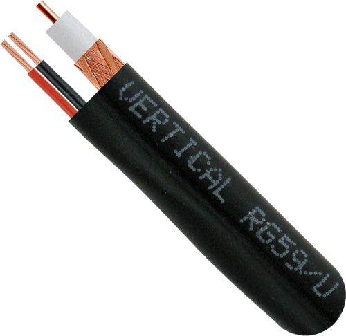 Vertical Cable 1000ft RG-59 Siamese Cable with 18/2 Power, Black