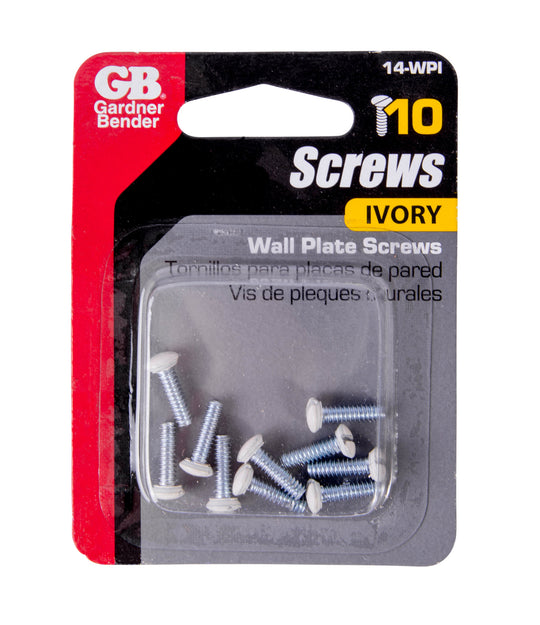 Gardner Bender Electricians Wall Plate Screw Kit, Flat Head, Ivory, 10/Pkg, 14-WPI