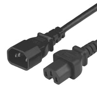 World Cord C14 C15 16AWG SJT 105c 13A 250V Power Cord - Black