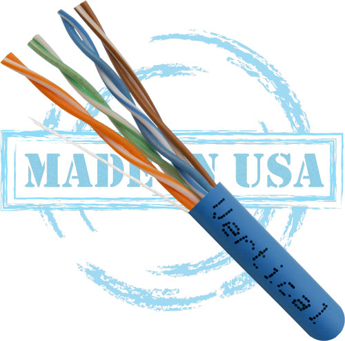 Vertical Cable 500FT – CAT6, Plenum, MADE IN USA, 23AWG, UTP, 4 Pair, Solid Bare Copper, 550MHz, Pull Box