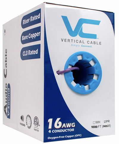 Vertical Cable Audio Cable, 16AWG, 4 Conductor, Stranded (65 Strand), 500', PVC Jacket, Pull Box, Purple