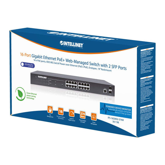 Intellinet 16-Port Gigabit Ethernet PoE+ Web-Managed Switch with 2 SFP Ports, 561198