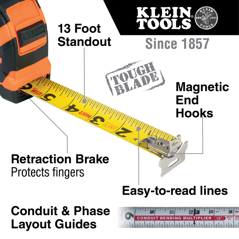 Klein Tools Tape Measure, 16-Foot Magnetic Double-Hook, 9216