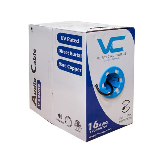 Vertical Cable 500ft 16 Gauge Outdoor Speaker Wire - PVC CL2 16/4, Black