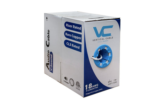 Vertical Cable 500ft 18 Gauge In-Wall Speaker Wire, CL3, 18/4 - White