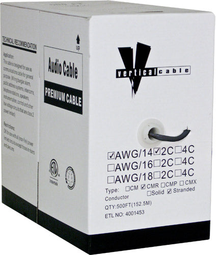 Vertical Cable 500ft 18 Gauge In-Wall Speaker Wire, CL3, 18/4 - Black