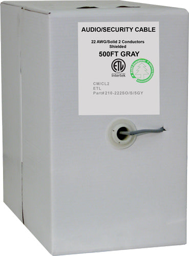 Vertical Cable 22/2 Shielded Alarm-Security Cable, Stranded, 500ft Pull Box