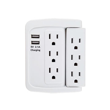 6 Outlet Swivel Wall Tap Adapter w/ 500J Surge Protector and 2 USB Charging Ports (2.1)