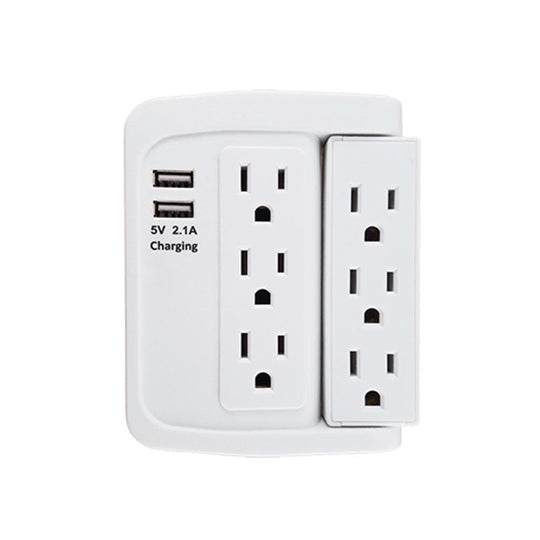 6 Outlet Swivel Wall Tap Adapter w/ 500J Surge Protector and 2 USB Charging Ports (2.1)