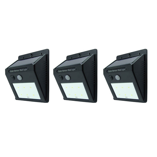6LED Wallmount Solar Sensor LED Light 1W 120LM, 3pc Set