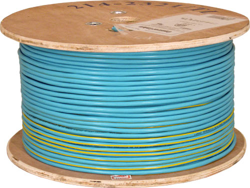 Vertical Cable CONTROL CABLE Riser: 22/2(Shielded) Data + 18/2 Power, Stranded, Teal with Yellow Stripe, 1000ft Spool