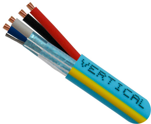 Vertical Cable CONTROL CABLE Riser: 22/2(Shielded) Data + 18/2 Power, Stranded, Teal with Yellow Stripe, 1000ft Spool