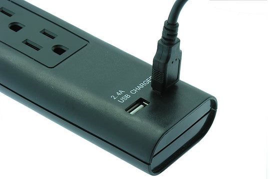 4Ft 6-Outlet Surge Protector 14/3 AWG 300J w/ 2 USB Charging Ports Black