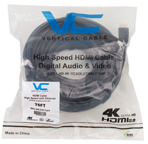 Vertical Cable HDMI 2.0 Cable Type-A Gold Plated, with Ethernet 2K/4K – 18Gbps, Ultra HD 2160p, UL