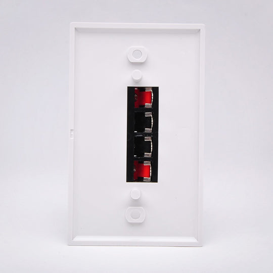 Spring Clip Speaker Wire Wall Plate For Audio w/ 4 Terminals