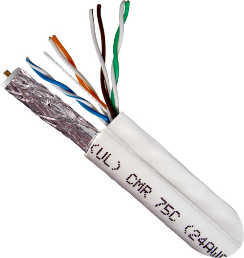 Vertical Cable Bundled Cable, 1 x RG6U (CCS) Quad Shield w/ 1 x CAT5E, 350Mhz, 24AWG, UTP, Solid, PVC Jacket, 500ft Spool, White