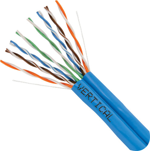 Vertical Cable Bundled, Cat-5E Dual, Siamese Style, 24AWG, UTP, 8C Solid, CMR Rated, PVC Jacket, 1000ft, Wooden Spool, Blue