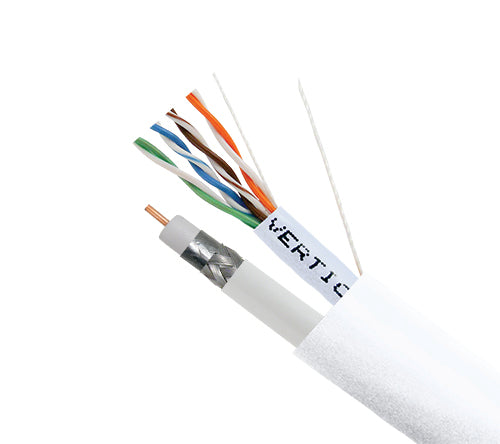 Vertical Cable Bundled Cable, 1 x RG6U (CCS) Standard Shield w/ 1 x CAT5E, 350Mhz, 24AWG, UTP, Solid, PVC Jacket, 500ft Spool, White