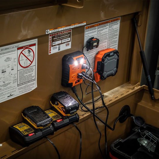 Klein Tools PowerBox 1, Magnetic Mounted Power Strip with Integrated LED Lights, 29601