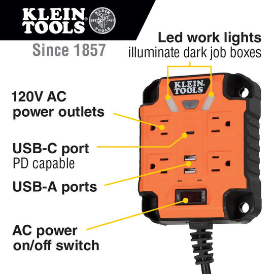 Klein Tools PowerBox 1, Magnetic Mounted Power Strip with Integrated LED Lights, 29601