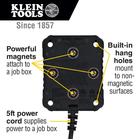 Klein Tools PowerBox 1, Magnetic Mounted Power Strip with Integrated LED Lights, 29601