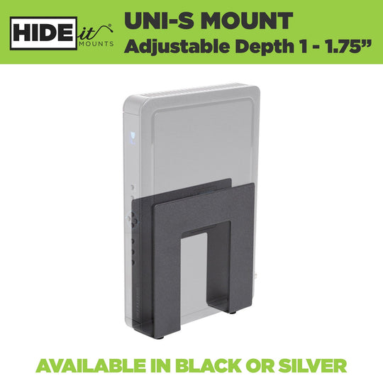 HIDEit Uni-S | Adjustable Small Electronics, Cable Box Mount + Small Computer Mount