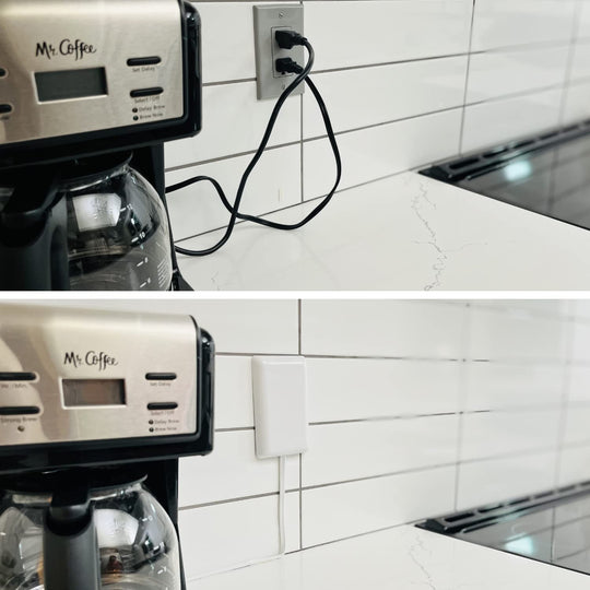 Sleek Socket Electrical Outlet Cover - Ultra-Thin Multiple Socket Extension Cover and Cord Concealers Kit - Low-Profile 3-Plug 3ft Power Strip