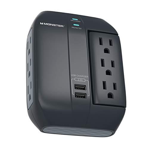 Monster Power Swivel Wall Tap Surge Protector, 6 AC, 2 USB-A