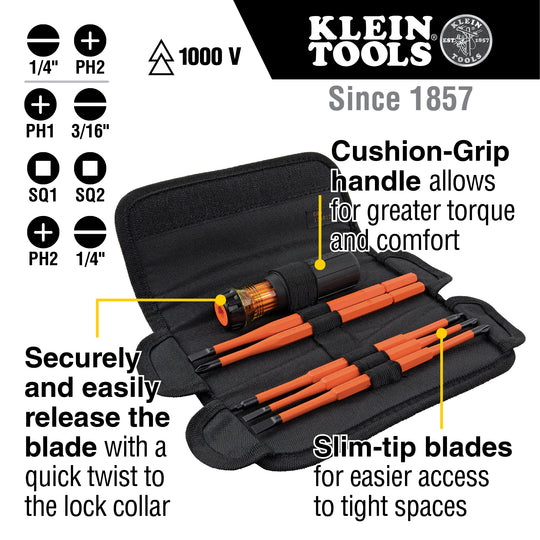 Klein Tools 8-in-1 Insulated Interchangeable Screwdriver Set, 32288