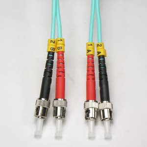 ST-ST Multimode OM3 Duplex 50/125 Aqua Fiber Patch Cable, UL, ROHS