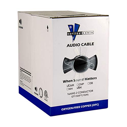 Vertical Cable 500ft 16 Gauge Outdoor Speaker Wire - PVC CL2 16/2, Black