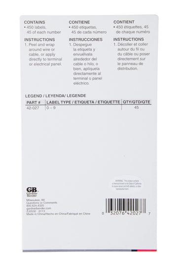 Gardner Bender Pocket Pack Wire Markers (numbers 0-9), 42-027