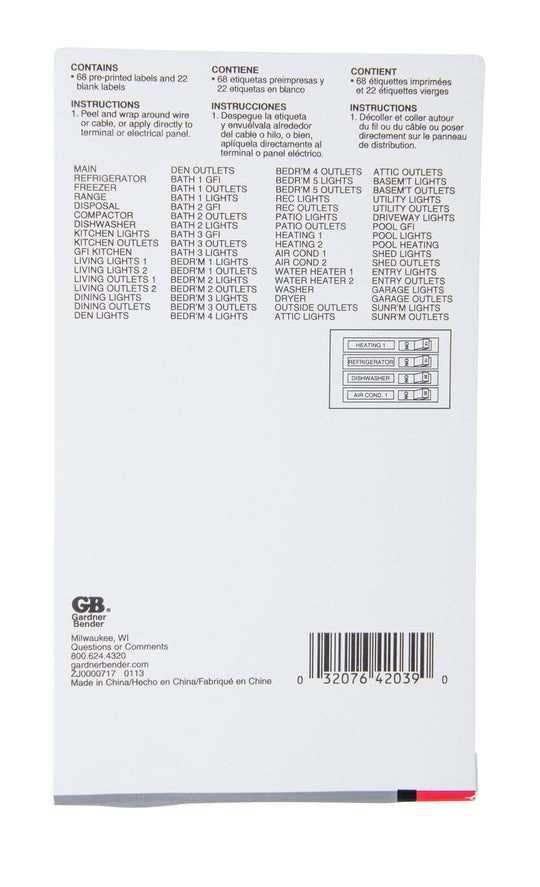 Gardner Bender Circuit Breaker Box Marker Book, 42-ALPHA