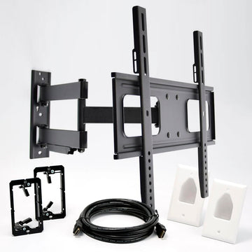 Rhino Brackets Articulating Curved and Flat Panel Single Stud TV Wall Mount w/ In-Wall Wire Hider Kit for 32-55 Inch Screens