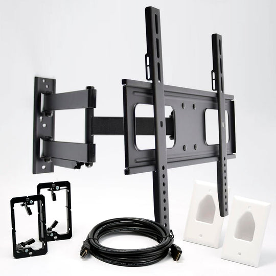 Rhino Brackets Articulating Curved and Flat Panel Single Stud TV Wall Mount w/ In-Wall Wire Hider Kit for 32-55 Inch Screens