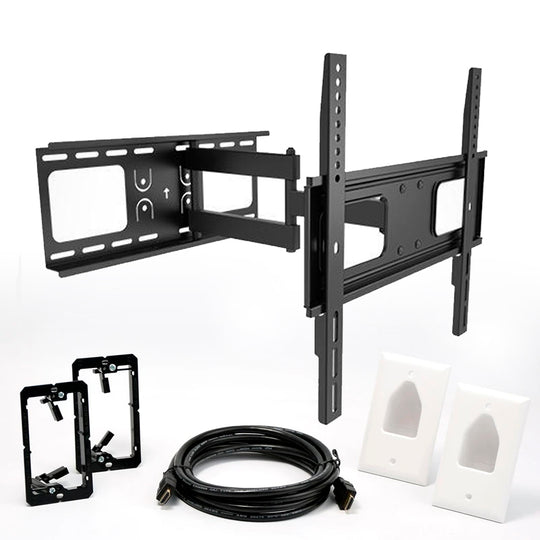 Rhino Brackets Articulating Curved and Flat Panel TV Wall Mount w/ In-Wall Wire Hider Kit for 32-55 Inch Screens
