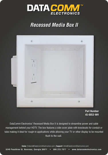 DataComm Recessed Media Box w/ Duplex Receptacle, 45-0053-WH